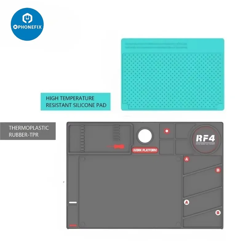 RF4 RF-PO2 BGA Alas Solder Silikon Antistatis Tahan Panas 260X380MM Platform Pemeliharaan Mikroskop Bantalan Perbaikan Elektronik
