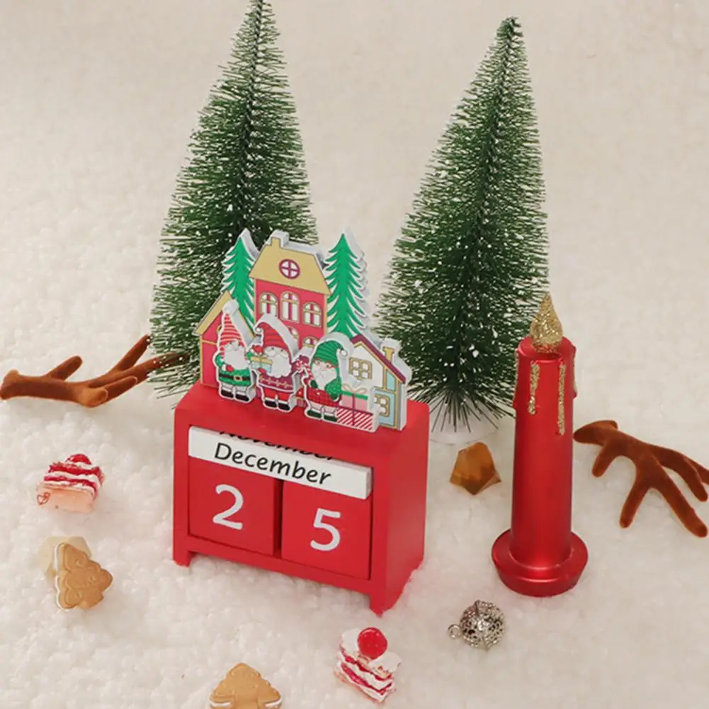 

Christmas Advent Calendar Wooden Blocks Festive Wooden Christmas Calendar Set Cartoon Perpetual Desk Ornament Countdown for Home