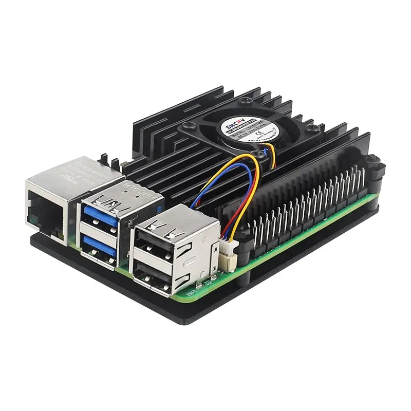Carcasa de ventilador de refrigeración para Raspberry Pi 5, carcasa de Metal de aleación de aluminio, carcasa de enfriador pasivo y activo