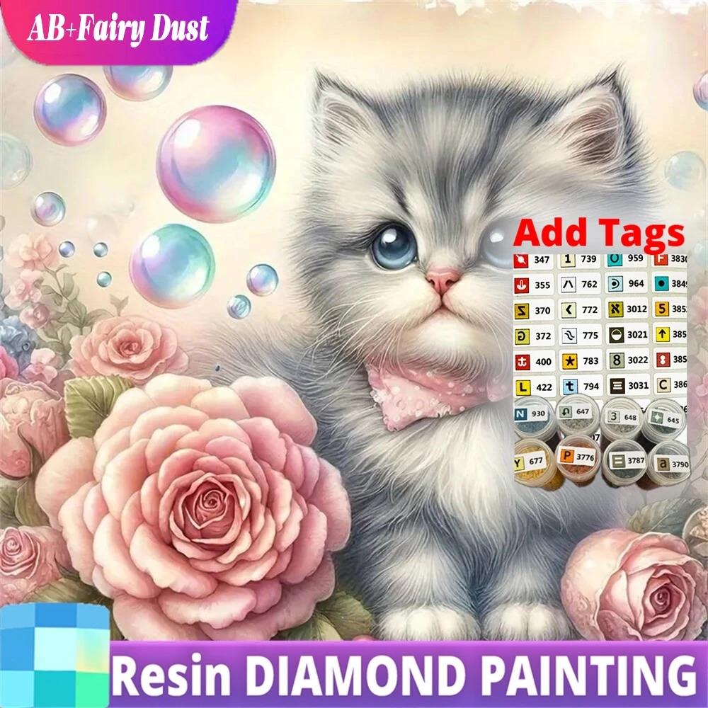 

Resin AB Fairy Dust Diamond Mosaic Cat DIY Flower Painting Animal Pattern For Adults Beginners Embroidery Wall Decoration