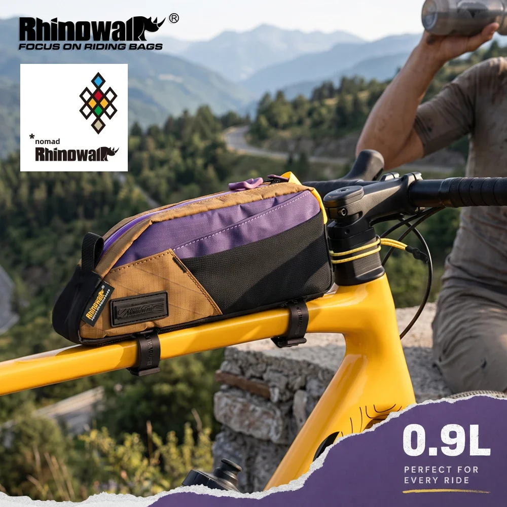 Rhinowalk Bike Top Tube Front Tube Storage Pack 0.9L Multi-Compartment Cable Outlet Strap Bolt Mount Bike Accessories