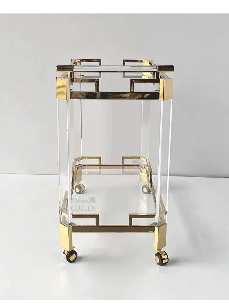Mobile trolley High-end, gold stainless steel dining cart Acrylic vegetable truck