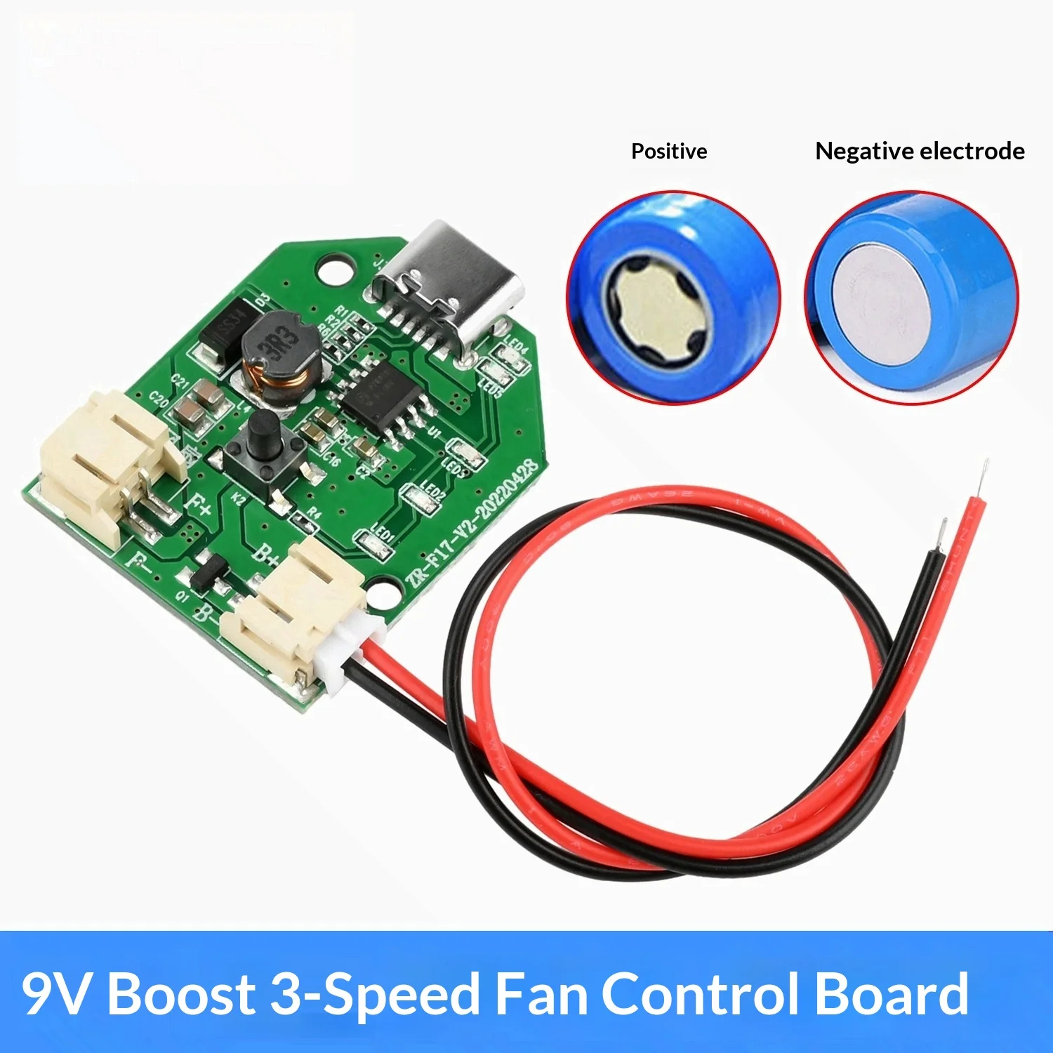 9V boost three-speed stepless speed regulation, charging handheld fan control board, small handheld fan Type C interface