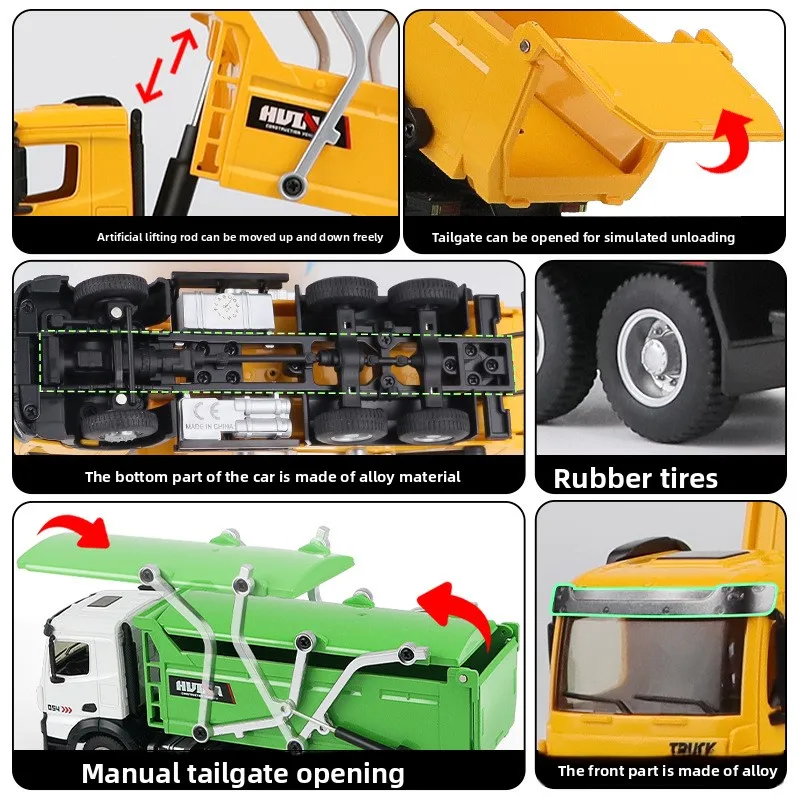 Huina 1/50 合金ミキサー車 プルバック式 シミュレーションダンプトラックモデル エンジニアリングカー 土壌運搬車 子供のおもちゃ 男の子へのギフト
