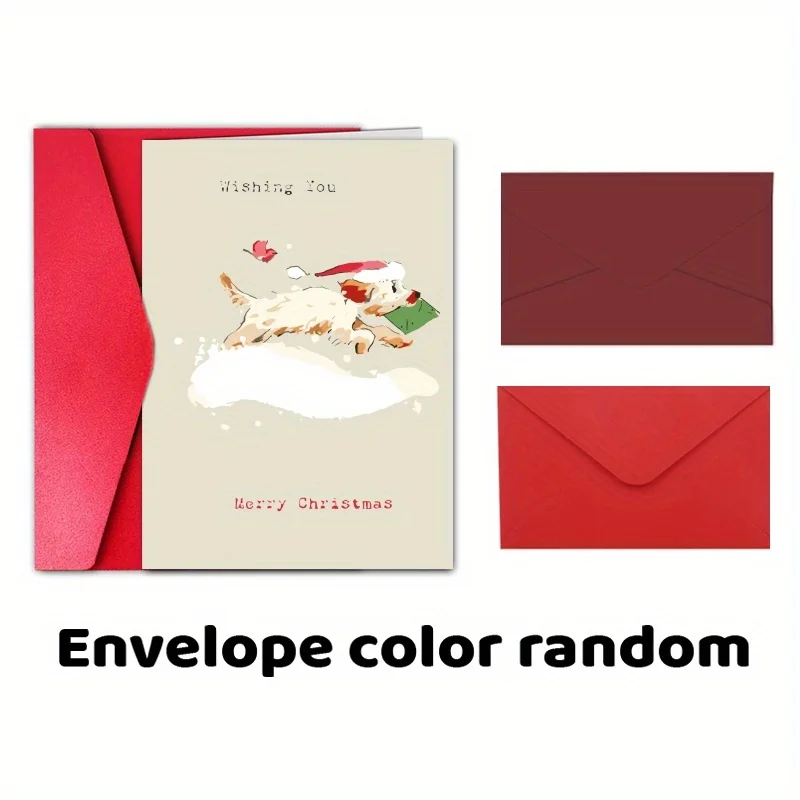 1szt, Happy Christmas Time Card, Wesoła i jasna świąteczna karta, kartka świąteczna, zabawny pies z kartką świąteczną z literą