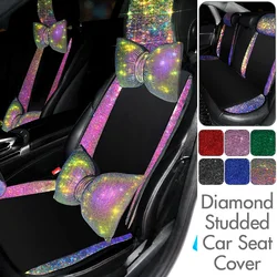 Luxury Ice Silk Shiny Car Seat Cover Bling Auto Interior Universal Breathable Front Rear Seat Cushion Non-Slip Mat Car Pillow