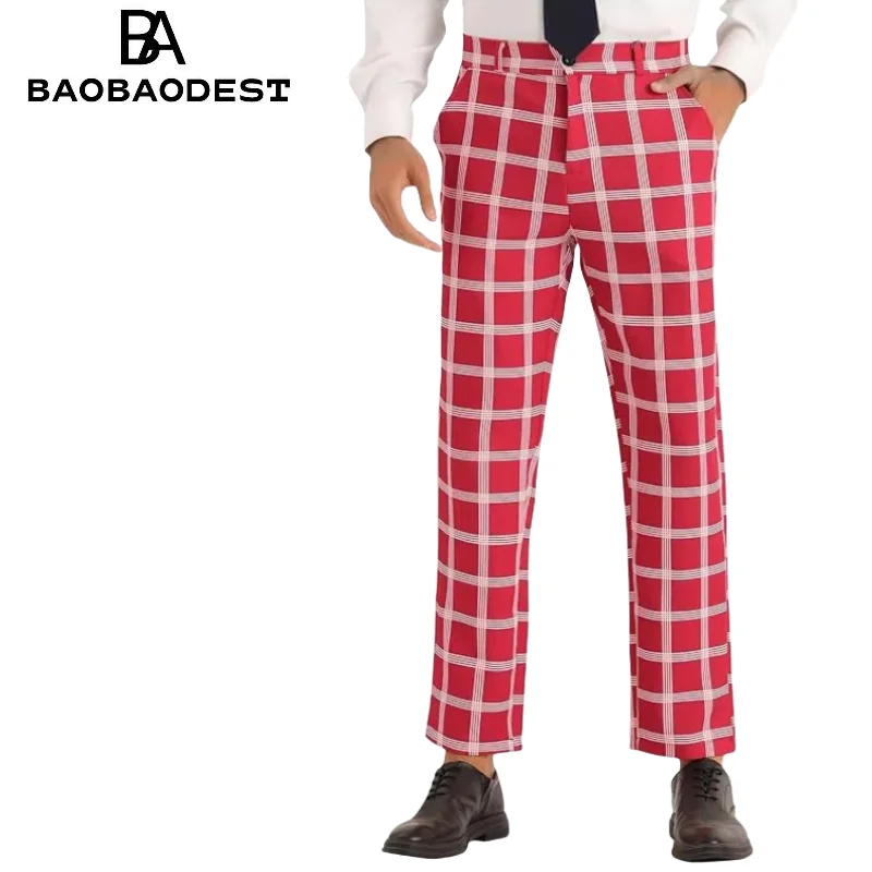 

Men's Slim Fit Flat Front Dress Pants - Premium Office Work Formal Trousers in Classic Plaid/Striped/Solid Patterns