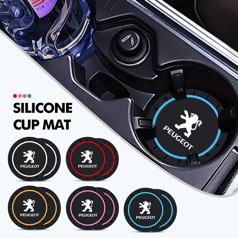 2pcs Car Coaster Non-Slip Cup Holder Anti-dust Mat Accessories For Peugeot 2008 3008 307 308 206 207 208 407 508 5008 106 107