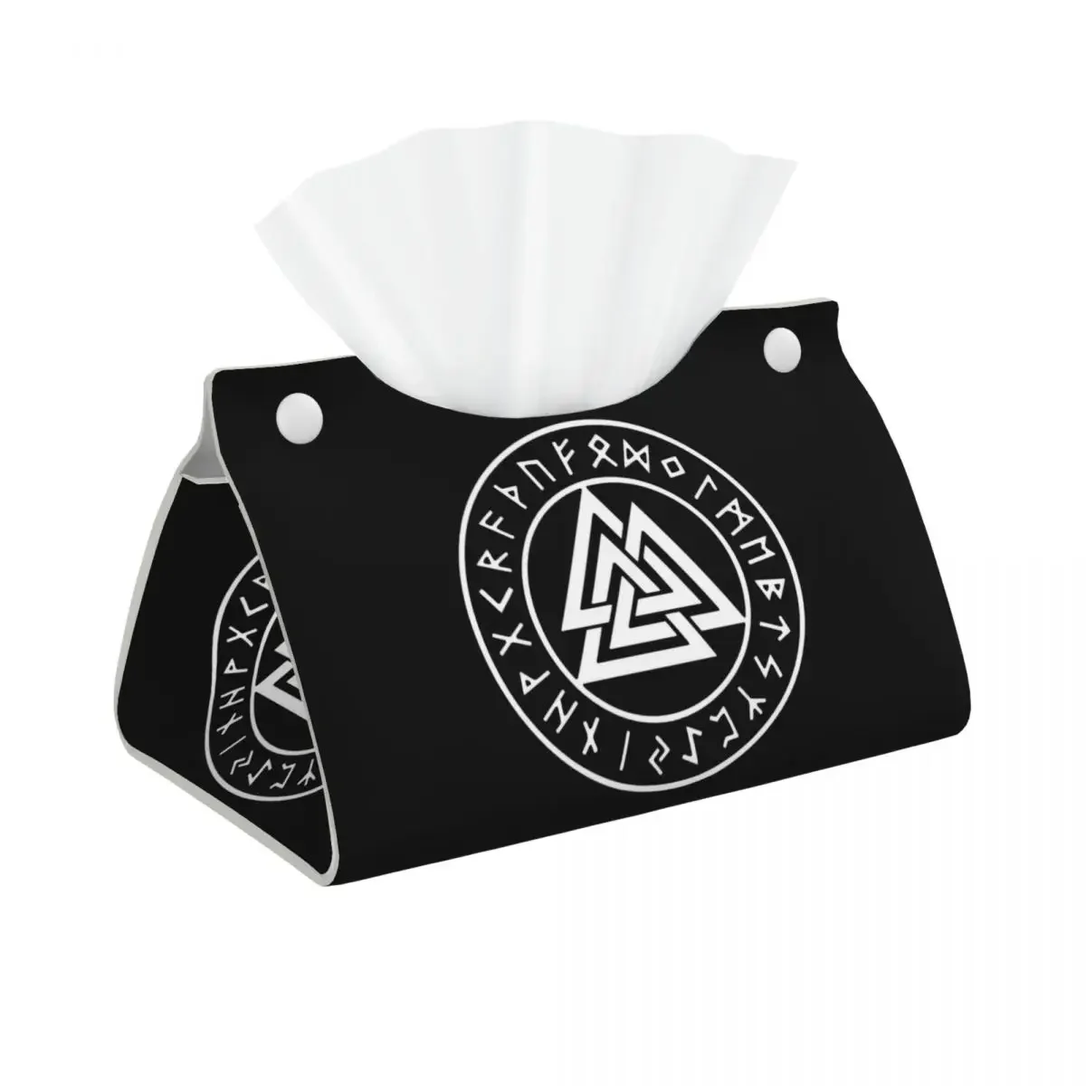 Custom Viking Odin Valknut Runes Facial Tissue Box Cover Rectangular Norse Vikings Valhalla PU Leather Tissue Box Holder for Car