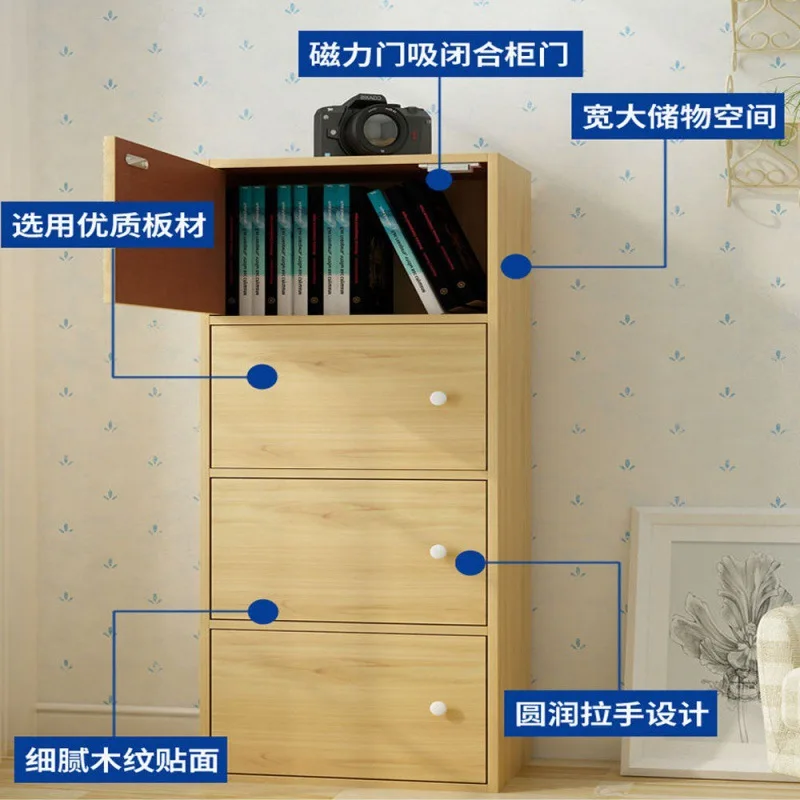 Special upgrade with door dustproof storage cabinet simple bookshelf floor shelf economical deep bookcase small shelf