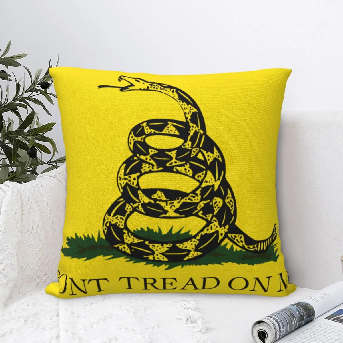 

Dont Tread On Me Tea Party Rattle Snake Gadsden Square Pillow Case for Sofa Throw Pillow