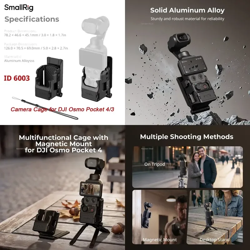 Brand For SmallRig 6003 Frame Cage Compatible with Osmo Pocket 3 & Pocket 4 Magnetic Quick Mount Built-in Bracket Rich