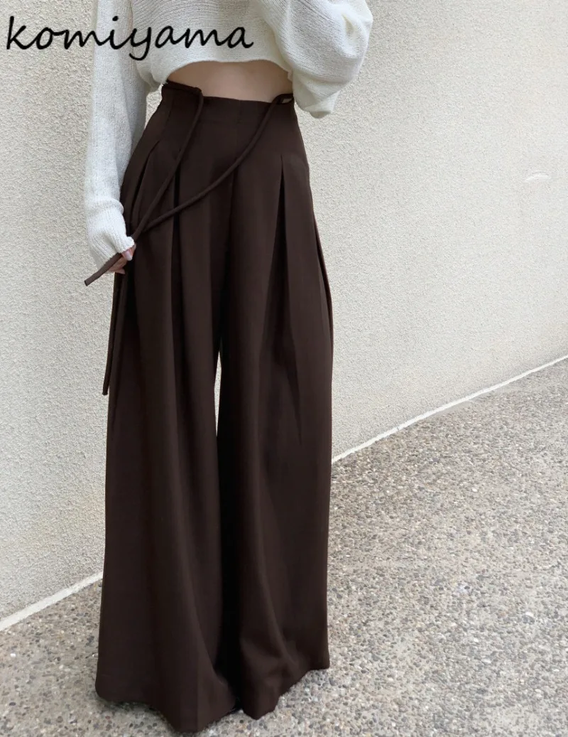 High Waist Pleated Pantalones Mujer Casual Wide Leg Pants Women 2024 New Straight Ropa Korean Drawstring Design Roupas