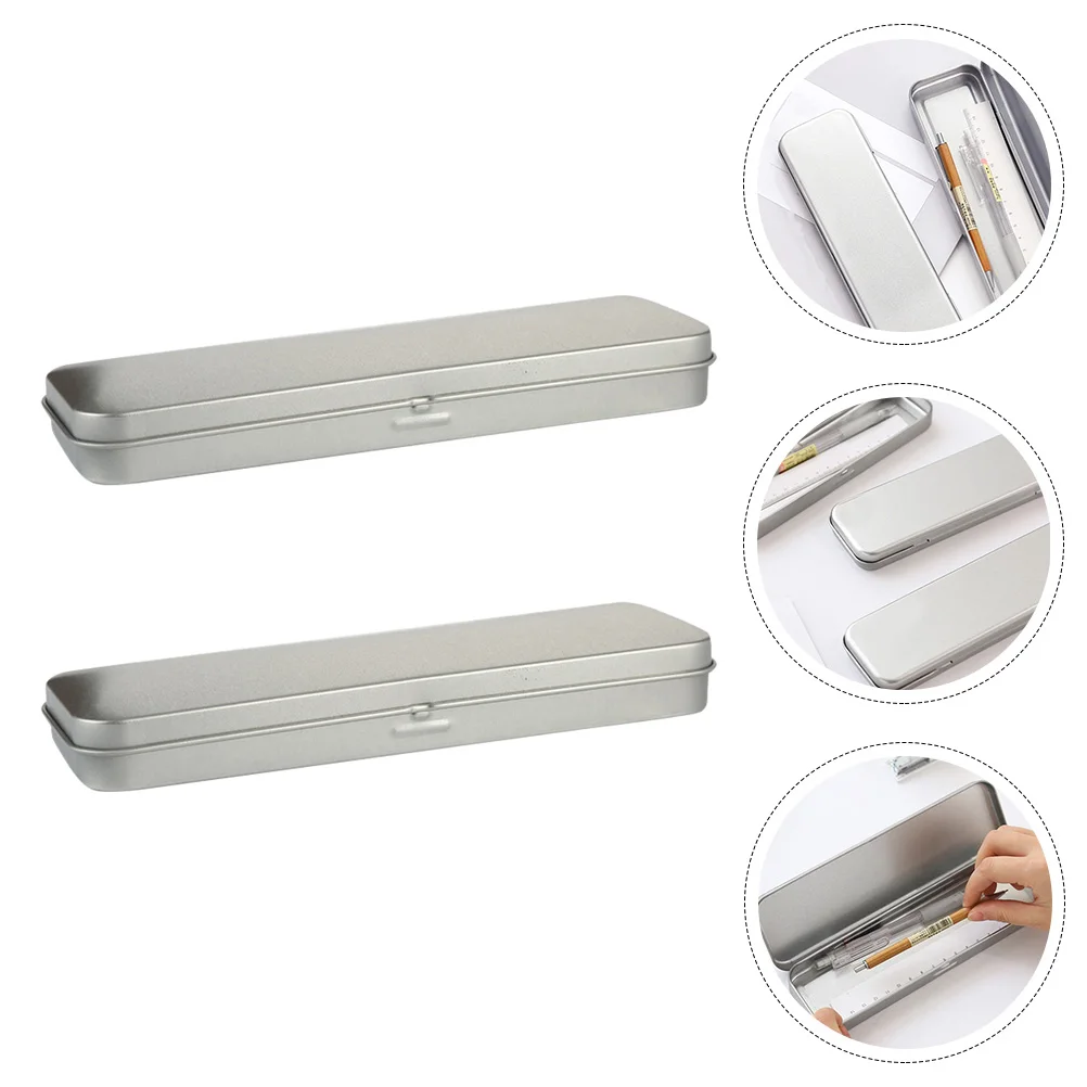 

2pcs Tinplate Pencil Organizer Wear Resistant Portable Supplies Student School Case Storage Multi Function Pen Accessories