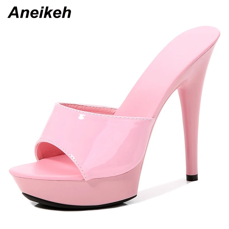 

Aneikeh Womens Slippers Mule Patent Leather Sandals Sexy Fashion 2024 Summer Outdoor Platform Comfortable Slippers Zapatos Mule