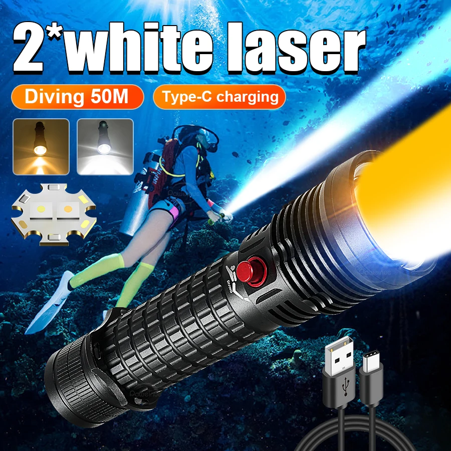 الطاقة العالية مصباح يدوي LED مصباح الغوص المهنية شحن USB في الهواء الطلق التخييم مصباح يدوي IPX8 الإضاءة الليلية المقاومة للماء