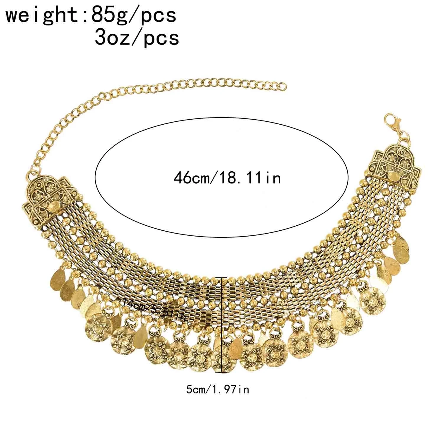 Indian Vintage Metal Coin Tassel Collar Choker Bib Statement Chunky Necklaces for Women Female Gypsy Turkish Party Jewelry Gift