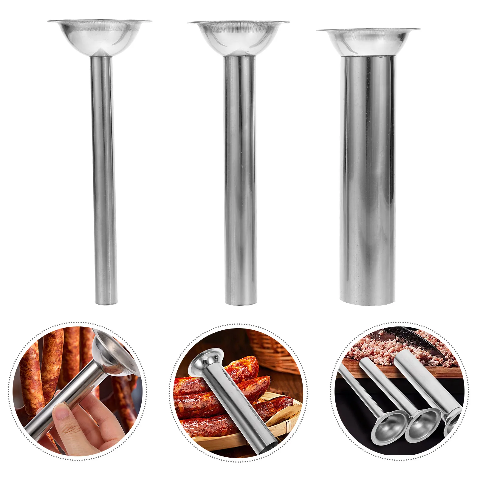 

3pcs Stainless Steel Filler Tubes Meat Stuffer Easy Cleaning Safe Use Beef Venison Pork Turkey Compatible Sausage