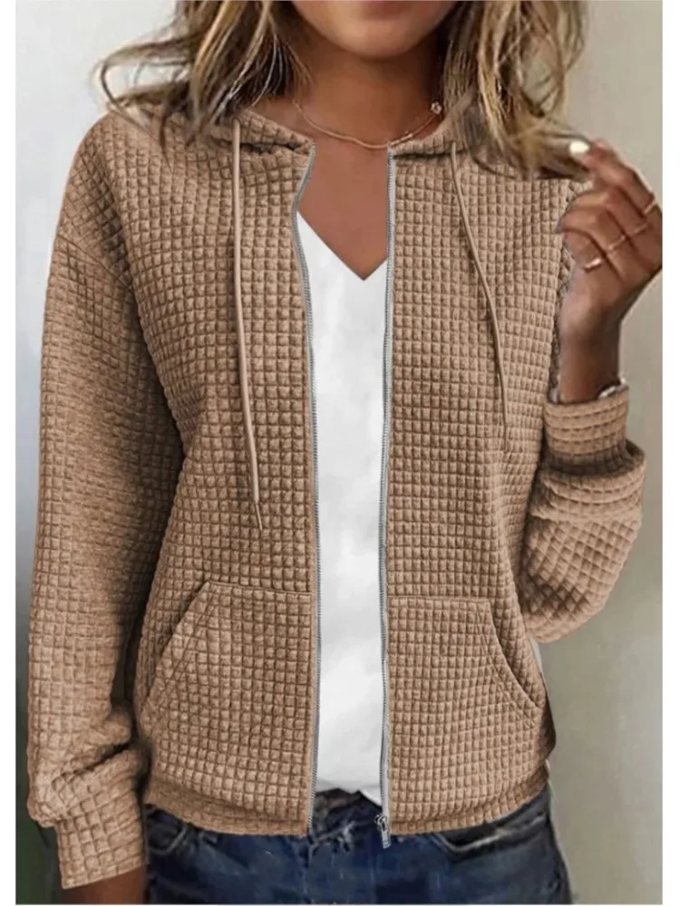 Chaqueta con capucha para mujer, cárdigan con cremallera, Tops informales, sudadera de manga larga, abrigo, otoño e invierno, 2024