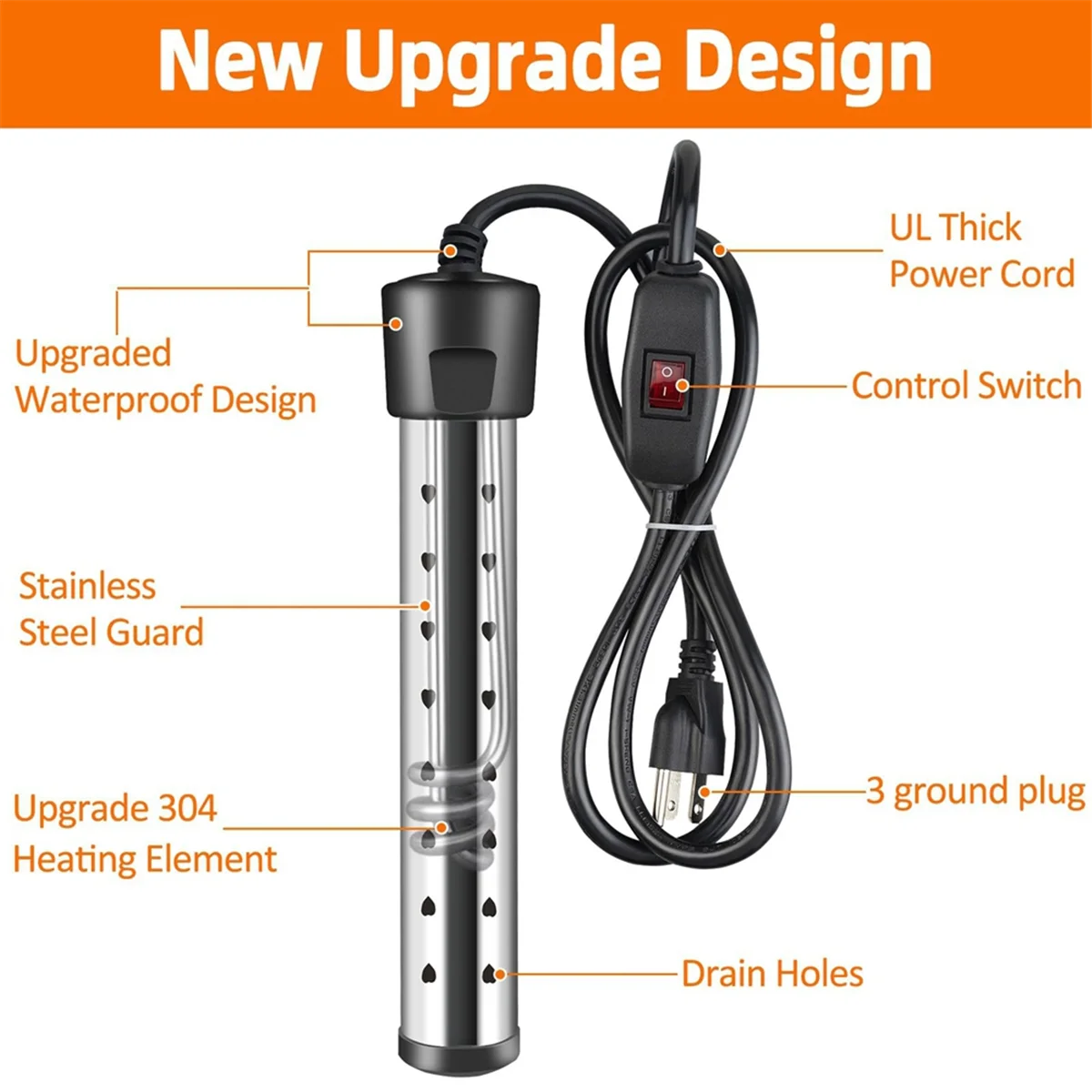 HOT Immersion Water Heater,1500W Pool Heater with Switch Control,Bathtub Heater with Intelligent Temperature Control Us Plug