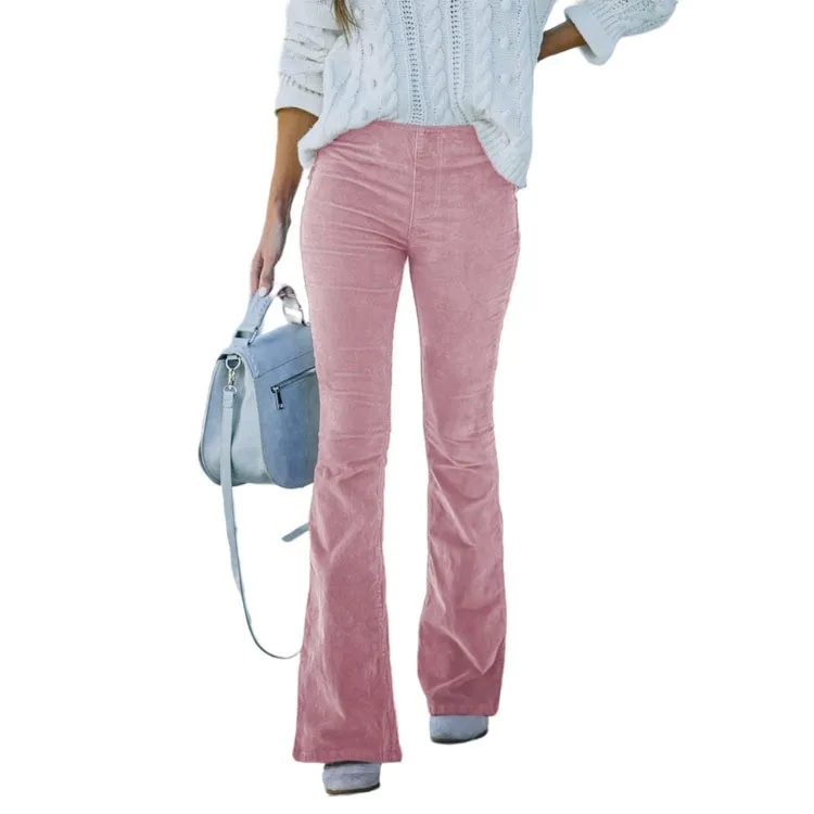 

Women Summer Casual Corduroy Pants High Waist Black Corduroy Front Pocket Flare Trousers Mid Waist Slim Fit Full Length Women's