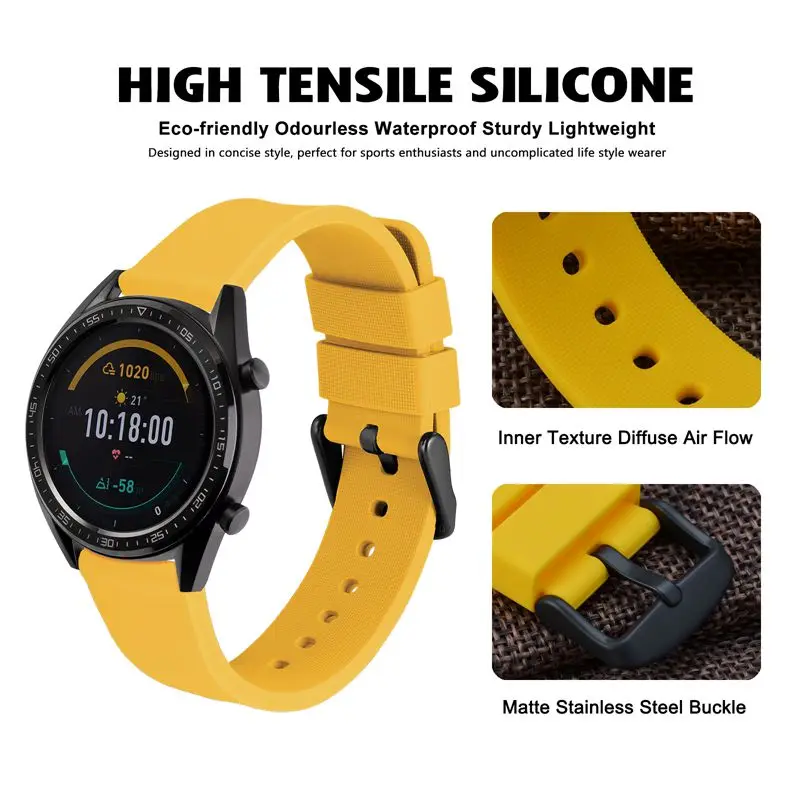 WOCCI Silicone Strap Black Stainless Steel Buckle Quick Release 13 Colors Available 14mm 16mm 18mm 19mm 20mm 21mm 22mm 24mm