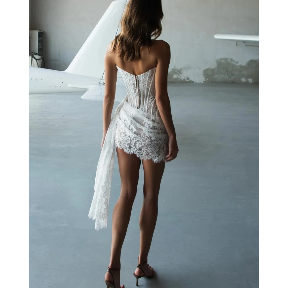 فستان زفاف دانتيل أنيق مخصص بدون حمالات غمد قابل للانفصال فستان زفاف مثير بدون ظهر مشد طويل فساتين حفلة موسيقية #6