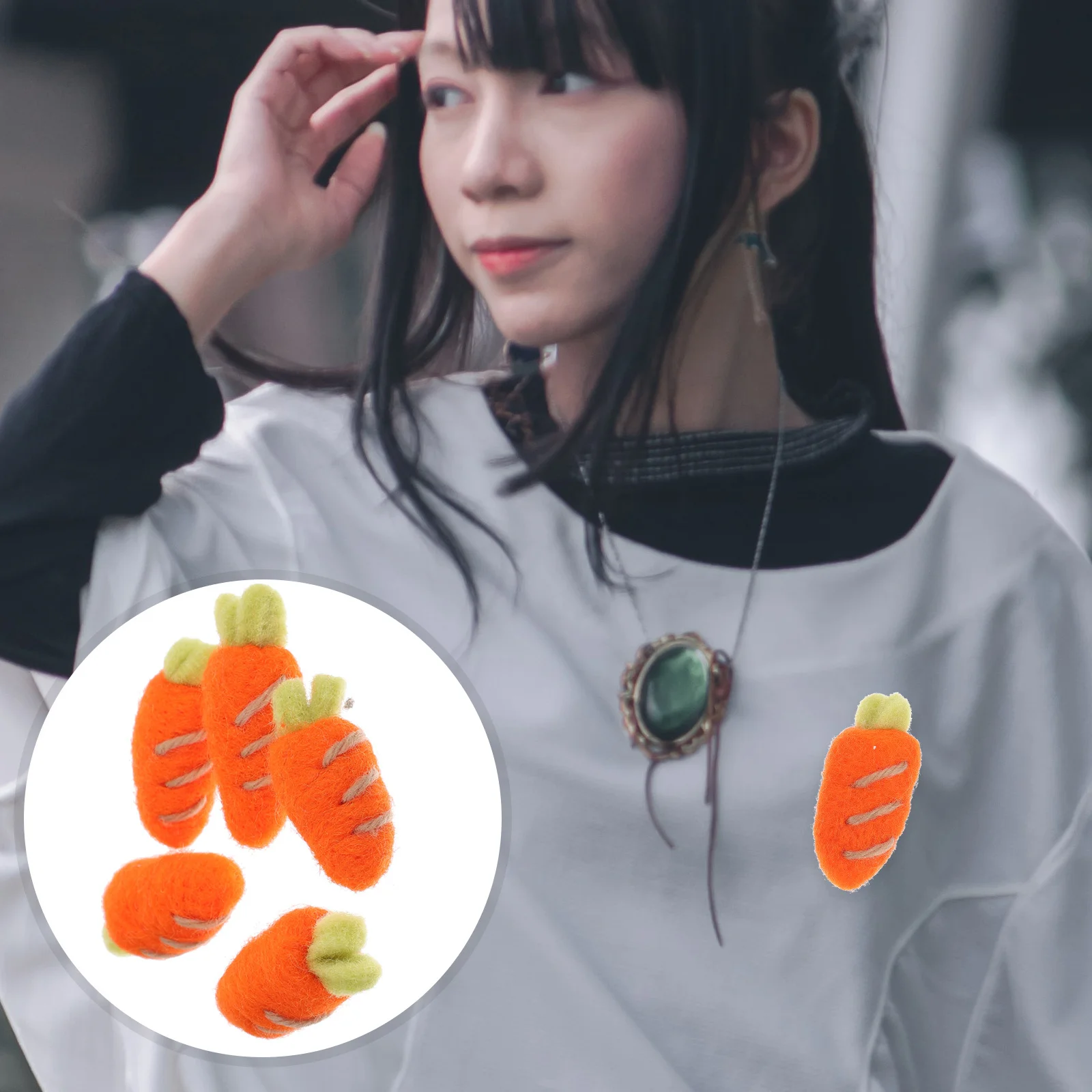 5 قطع من ديكور اللباد على شكل جزرة كرتونية يمكنك صنعها بنفسك لوازم حرفية صوفية صغيرة الحجم وخفيفة الوزن لمشابك الشعر والسترات #4