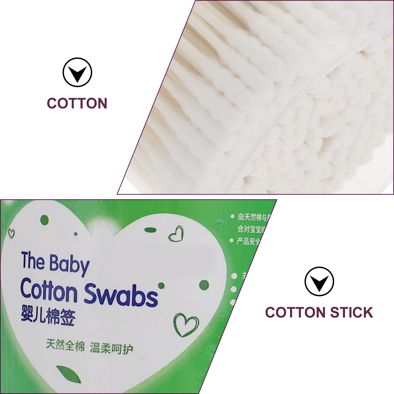 2 scatole Tamponi di cotone per la pulizia dell'orecchio del bambino Bastoncini di cotone per trucco multifunzionali morbidi a doppia estremità usa e getta per la cura del bambino domestico