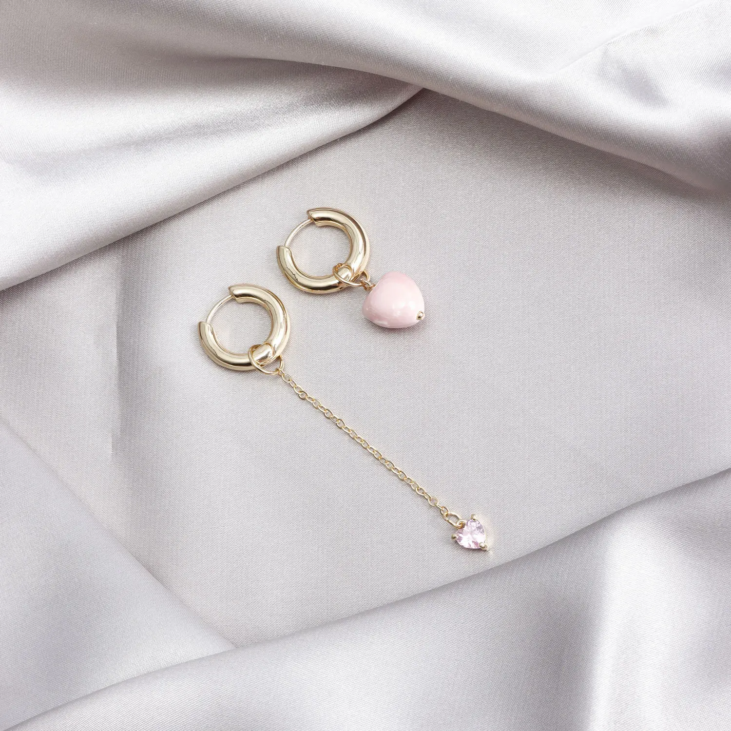 Transparent white square crystal pearl string metal ear ring geometric long strip asymmetrical earring
