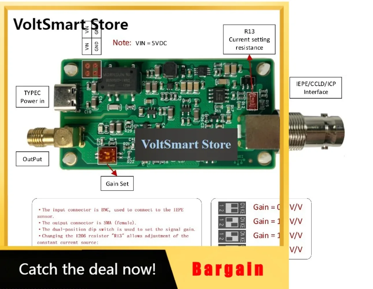 VoltSIepe/icp/ccld Interface Converter Current Source Adapter Module 4ma Constant Current Source Low Noise Acceleration Sensor
