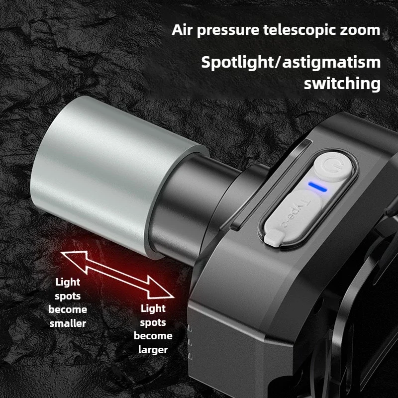 Faro a LED a luce forte Torcia montata sulla testa con zoom super luminoso Torcia da campeggio portatile ricaricabile USB Edc Torcia da pesca