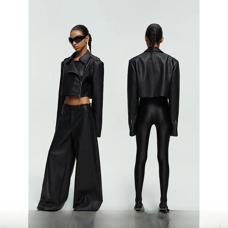 

Свободная кожаная куртка H-образного кроя с воротником-стойкой, молодежная, в уличном стиле, из искусственной кожи, с длинными рукавами, на молнии, повседневное пальто