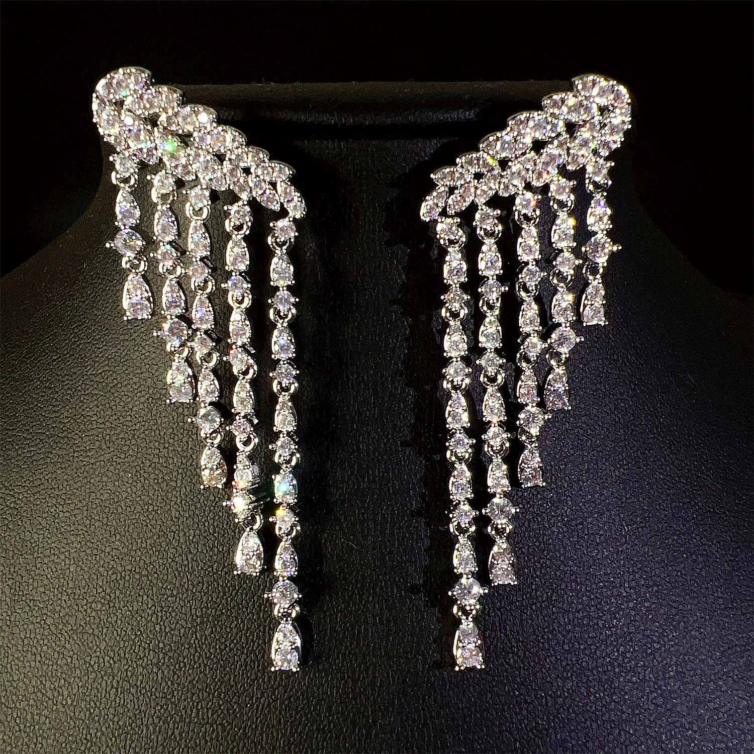 

white zirconia long earrings for women jewelry sparkly small water drop tassel dangling earrings party gown jewelry