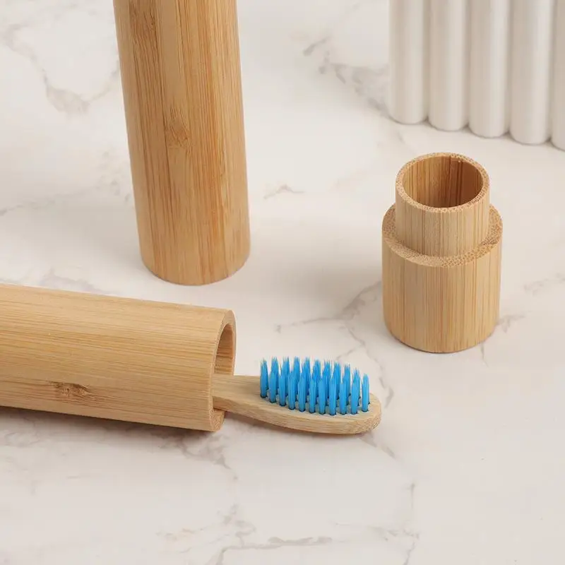 ^Empty Bamboo Toothbrush Tube & Tea Bottle Eco-Friendly Toothbrush Case Travel Portable Tooth Brush Holder Box.~