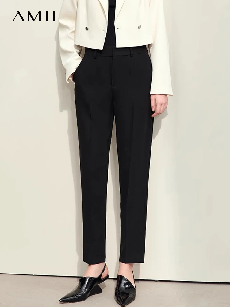 

AMII Minimalism 2024 Spring Women Pants New Office Lady Tapered Casual Pants Female Basics Ankle-length Solid Trousers 12411003
