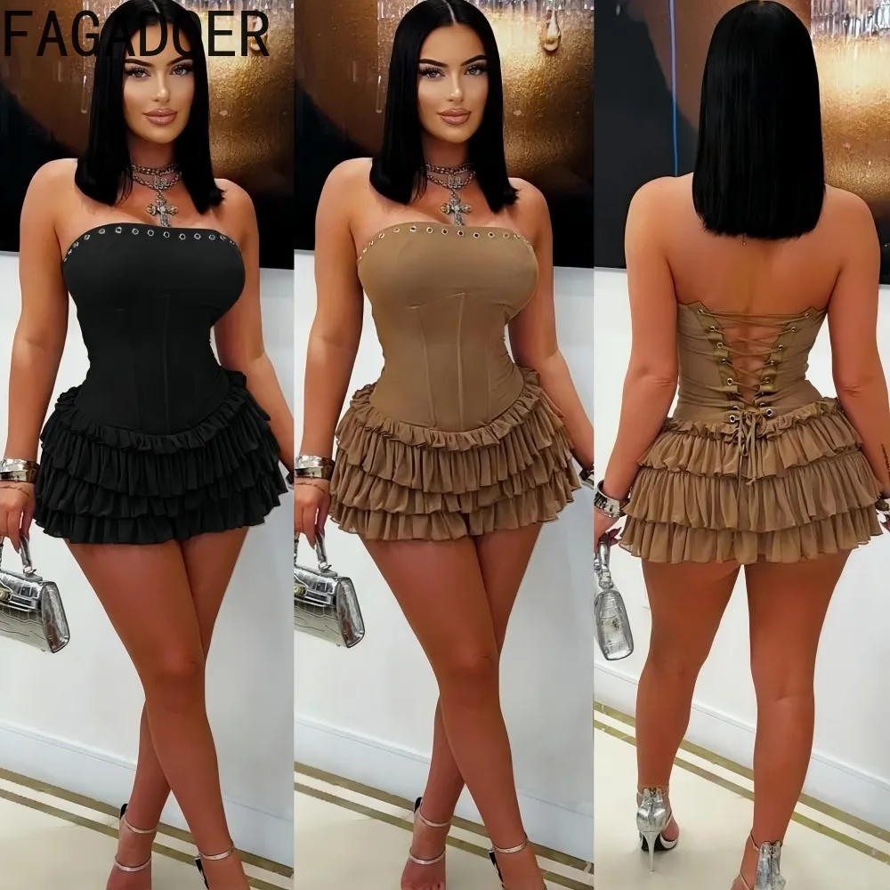 

FAGADOER Y2K Sexy Ruched Patchwork Bodycon Mini Dresses for Women Sleeveless Backless Bandage Dress Female Streetwear Vestidos
