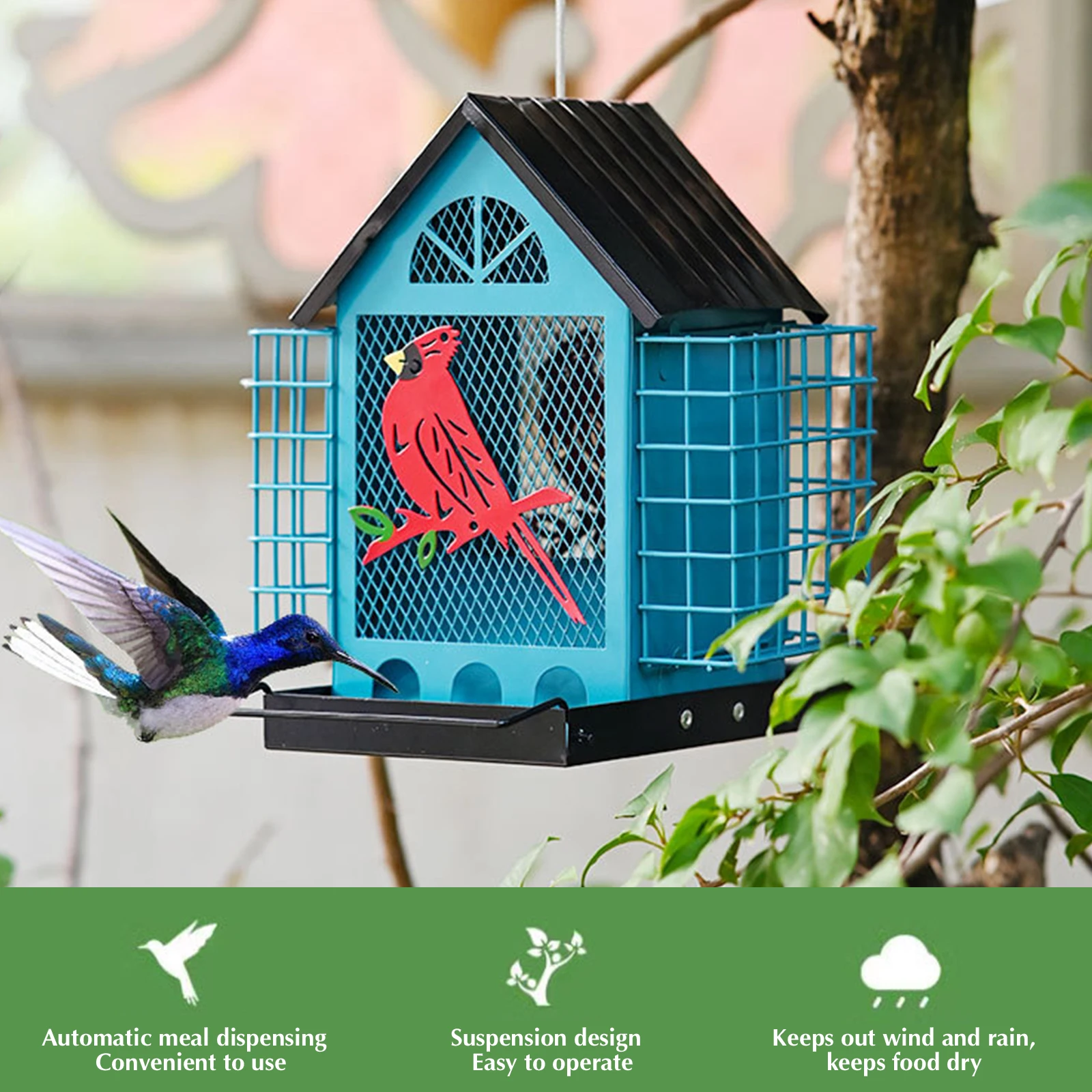 

Outdoors Hanging Bird Feeders Refillable Outside Bird Houses Wrought Iron Openwork Feeder for Backyard Tree Garden Decor