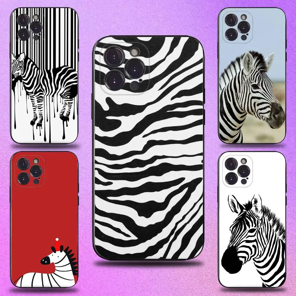 

Zebra Stripe Black White Phone Case For iPhone 16,15,14,13,12,11 Plus,Pro Max,XS,X,XR,SE,Mini,8,7,Soft Silicone Black Cover