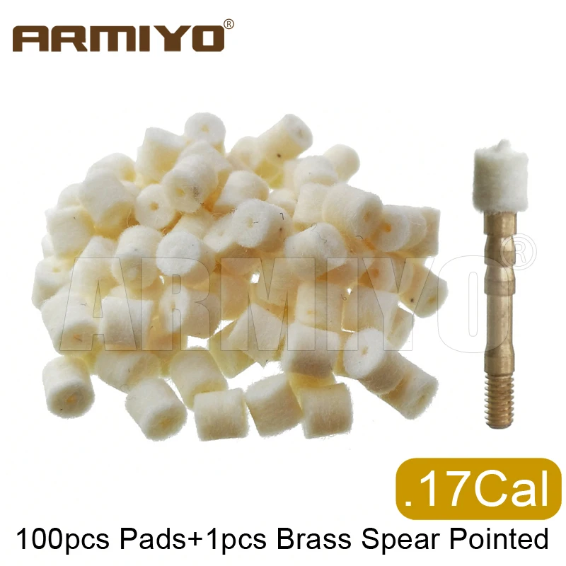 Armiyo .17Cal ~ .38Cal 100Pcs Wool Felt Polishing Pad With Hole Spear Pointed Carbon Deposits Bore Mop Gun Brush Cleaning Tool