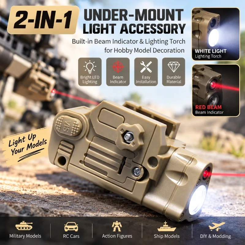 Collectible Model Auxiliary Lighting Kit, Under‑slung Torch with Red Light Decoration, Stable Rail Mounting Design
