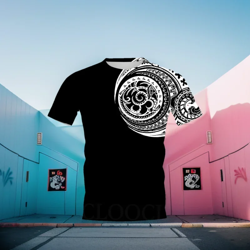 

2025 Summer Men's T-shirt Design T-shirt Casual O-neck T-shirt 3D Printing Viking Tattoo Polynesian Style