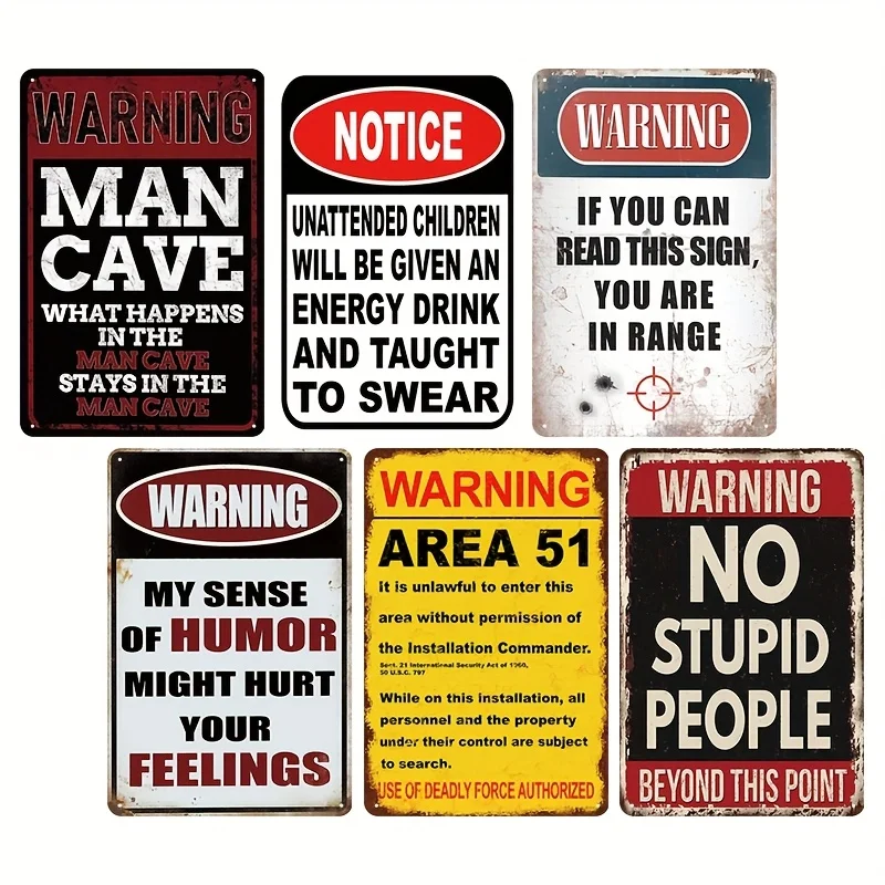 

[ДЖИТ] 6 шт. винтажные предупреждающие металлические жестяные знаки, 20,32x30,48 см, ретро-осторожное предупреждение, железный настенный художественный декор для клубов, баров, для мужчин C