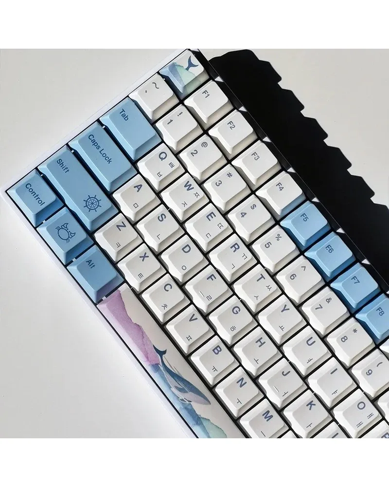 ライトブルーと白のグラデーションpbt染料サブキーキャップフルセットoemプロファイルメカニカルキーボード用