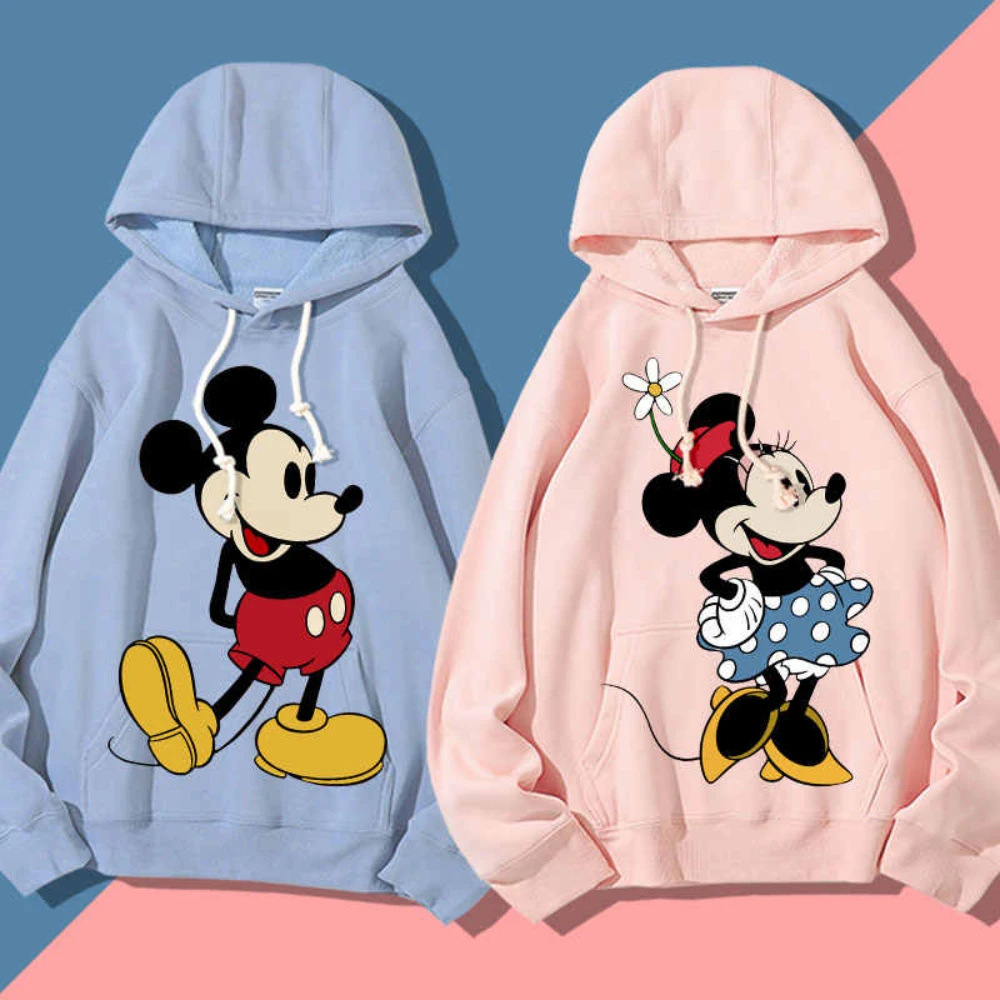 Roora Mickey Minnie Different Couple Hoodie Women Hoodie Autumn Winter Plus Fleece Disney Big Children Pure Cotton Hoodie Coat