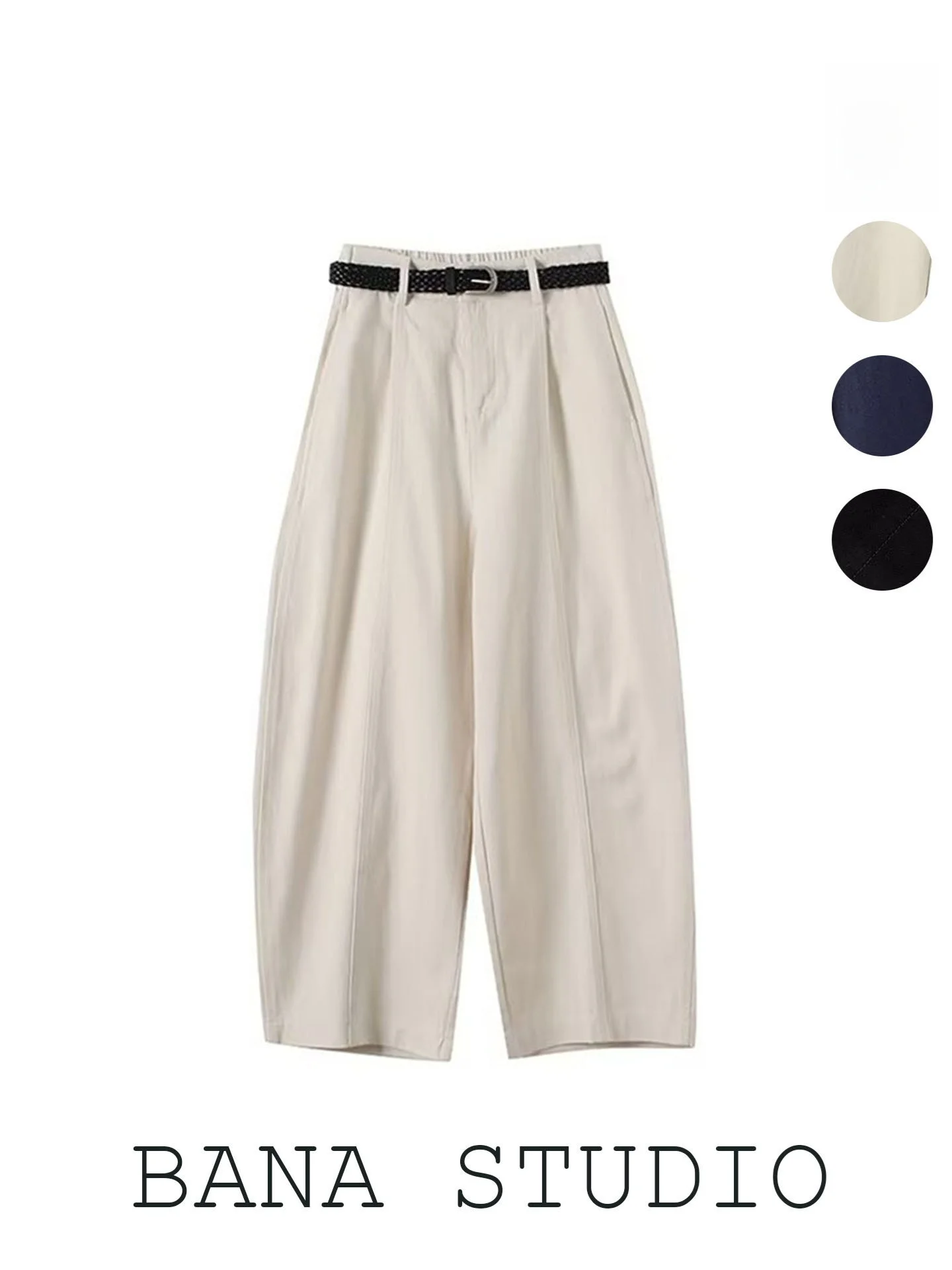 

Белые хлопковые джинсы-шаровары BANA с поясом, высокая талия, свободный крой, однотонные, осенняя коллекция