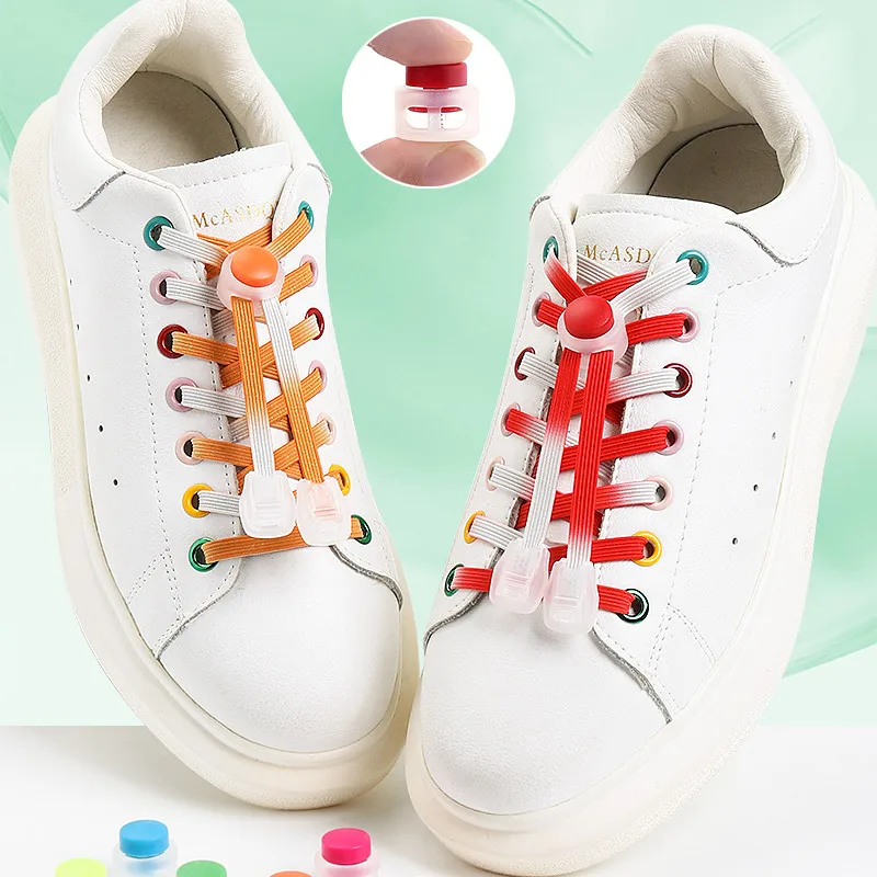 Gradient Shoelaces Without Ties Spring Locks  Elastic Laces Sneakers Men Women College Style Shoestring Lazy Shoes Accessories