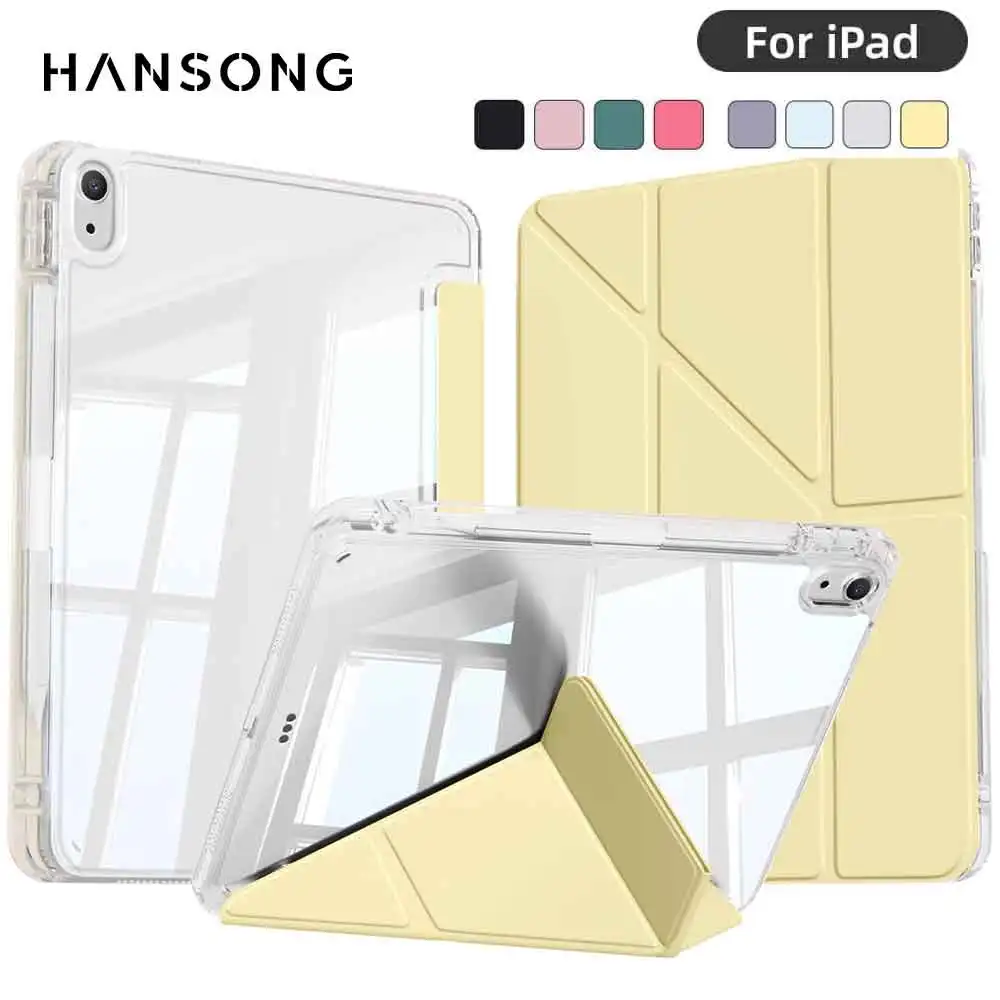 

For ipad 10th Gen 11th A16 For iPad Air 11 M4 2026 M2 M3 Air 4/5th Pro 11/13 M4 12.9 mini 6 7 3+Y-fold Flip Clear Cover