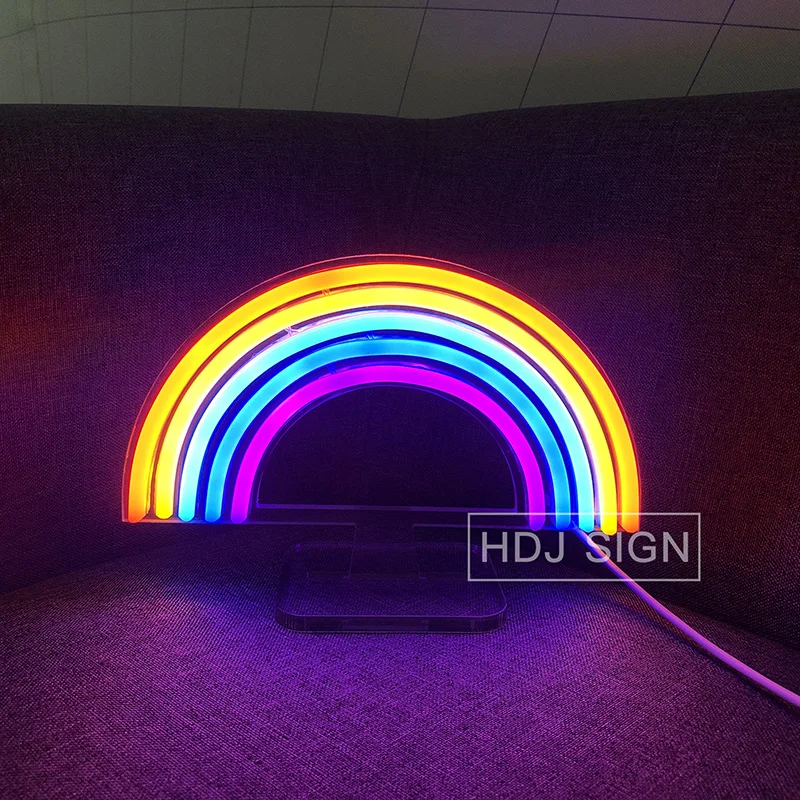 

Rainbow Neon LED Light Sign USB Charging Wall Decor Children Kindergarten Bedroom Desk Decoration Night Lights Table Lamps