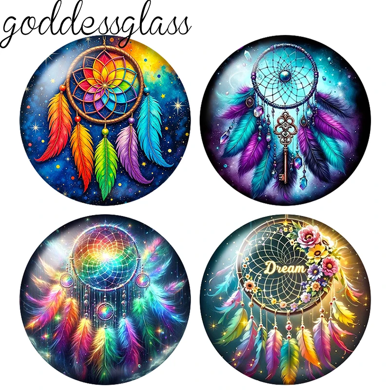 Dream catcher Colored feathers Wind Chime 10pcs 12mm/18mm/20mm/25mm Round photo glass cabochon flat back Making findings Jewelry